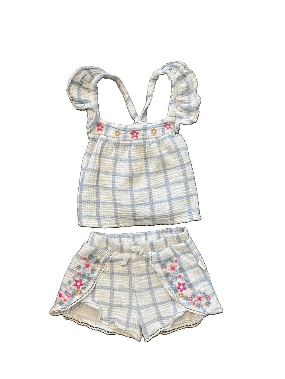 Two Piece Set | Toddler Girl | Rabbit Bear Organic | 3T | Blue, White, Flower